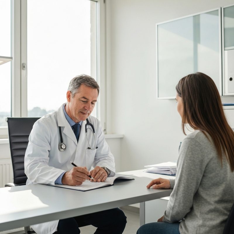 Ärztin berät Patienten zur Zusatzversicherung